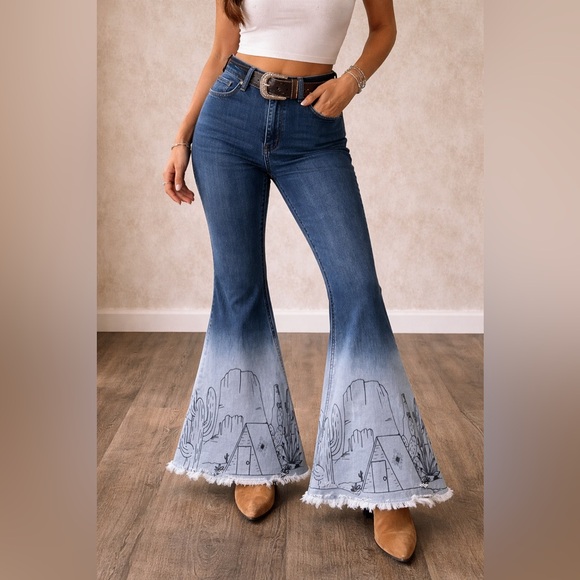 Rock & Roll Denim Denim - Rock & Roll Denim Flare Jeans Ombre Bell Bottom 29x32 Western Boho Rodeo